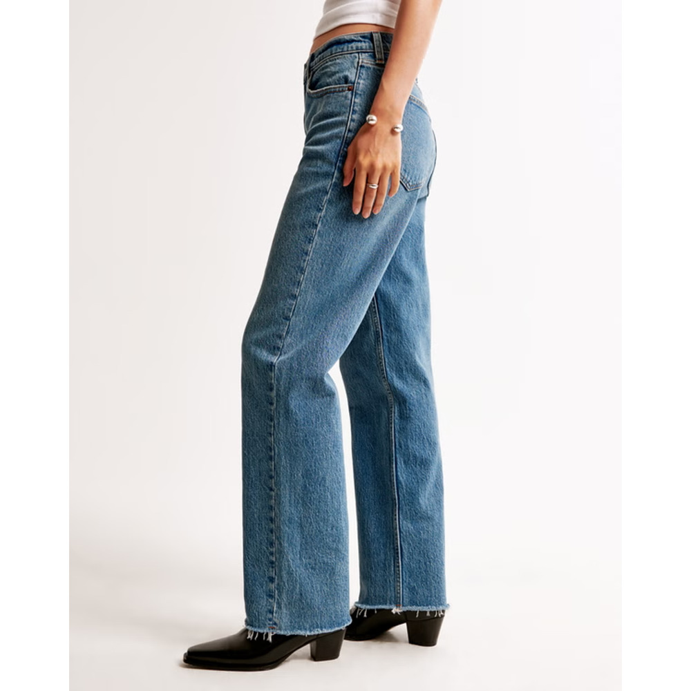 Abercrombie Fitch High Rise Vintage Straight Jeans Size 14 Short 32 Raw Hem